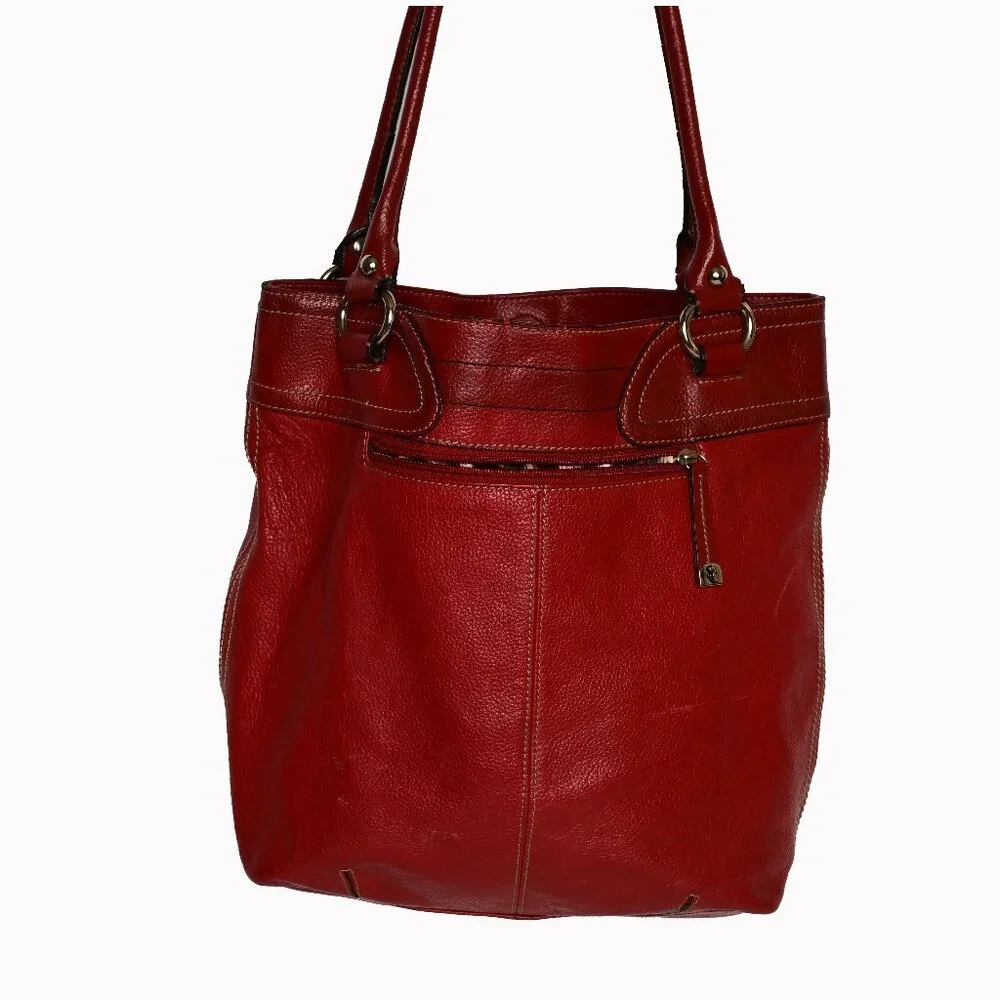 SOPHIA CAPERELLI ~RED Genuine Pebbled Leather Large Shoulder Bag - Picture 5 of 7